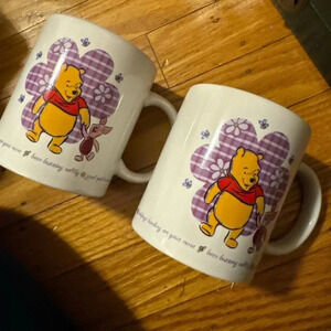 Lot of 2 Disney Winnie The Pooh Piglet Coffee Mugs Cups Houston Harvest